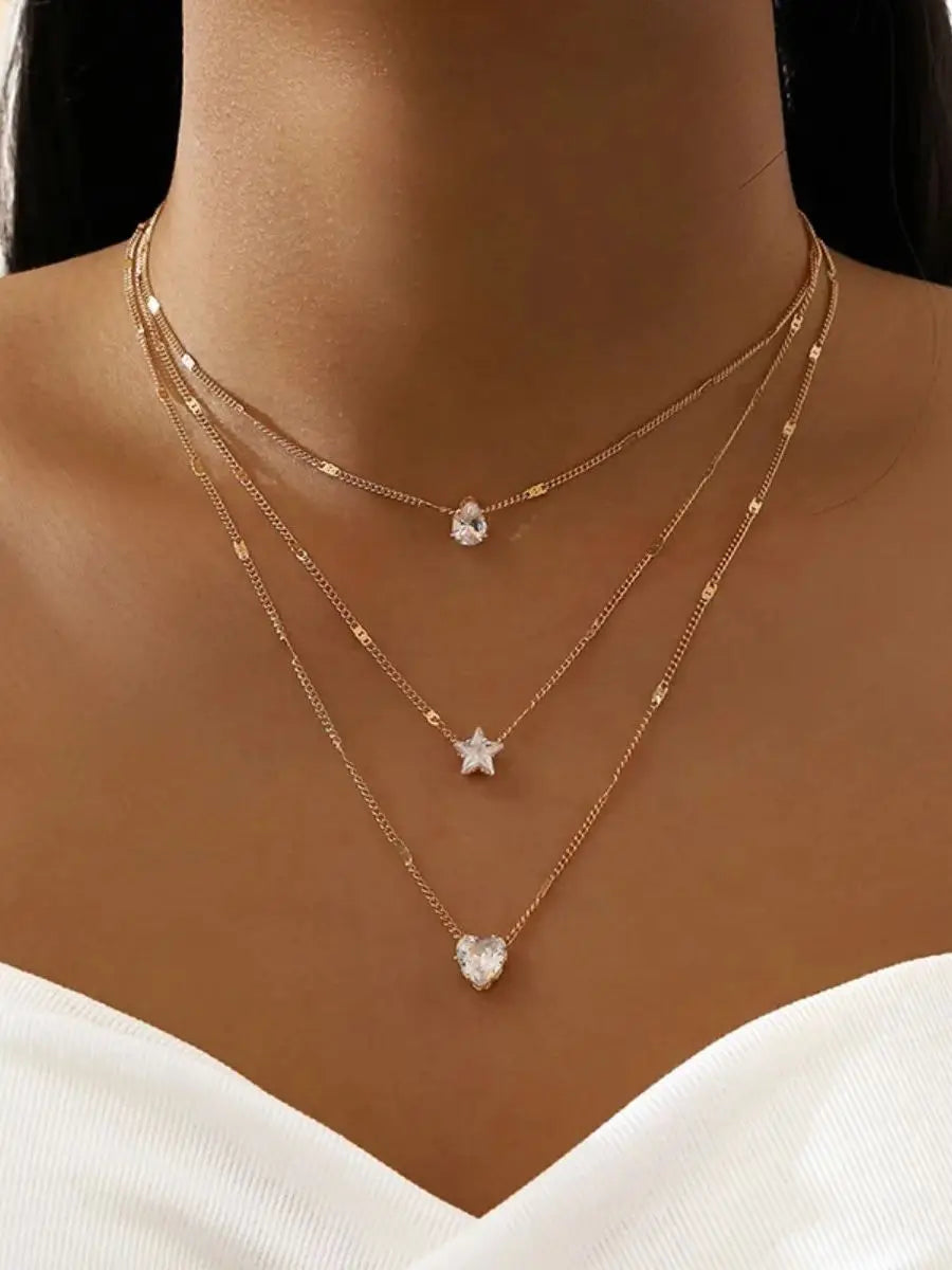 Glam Star & Heart Collarbone Necklace