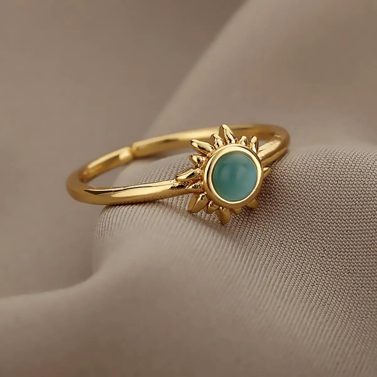 “SolarGlow – Opal Sun & Star Open Ring”