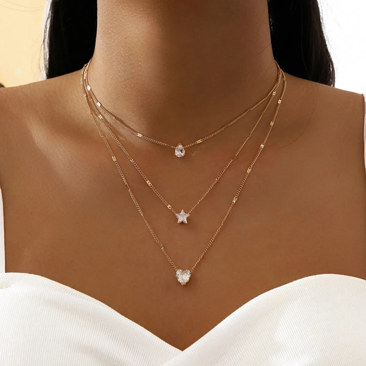 Glam Star & Heart Collarbone Necklace