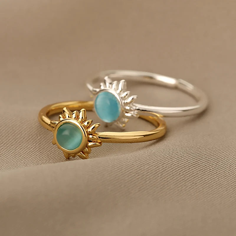 “SolarGlow – Opal Sun & Star Open Ring”