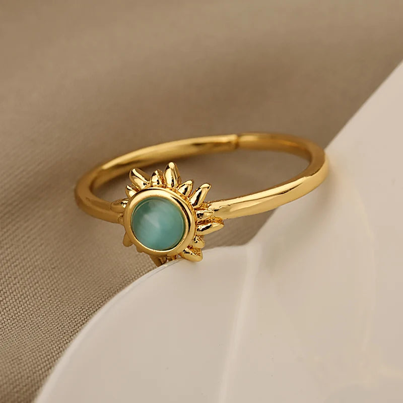 “SolarGlow – Opal Sun & Star Open Ring”