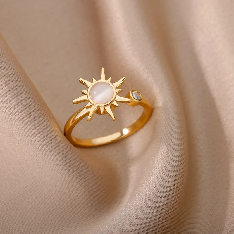 “SolarGlow – Opal Sun & Star Open Ring”
