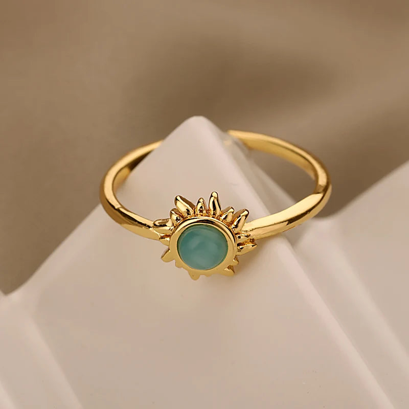“SolarGlow – Opal Sun & Star Open Ring”