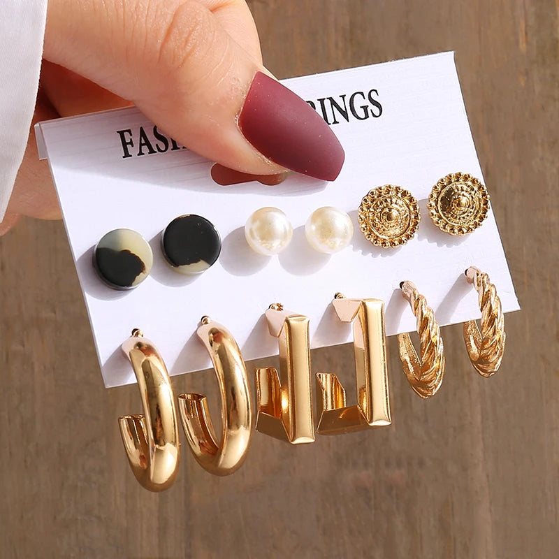 “PearlMuse – Vintage Geometry Earrings Set”