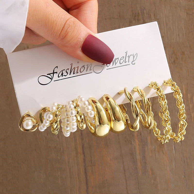 “PearlMuse – Vintage Geometry Earrings Set”