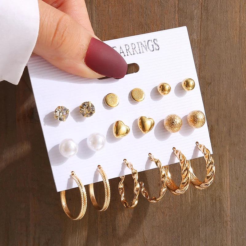 “PearlMuse – Vintage Geometry Earrings Set”