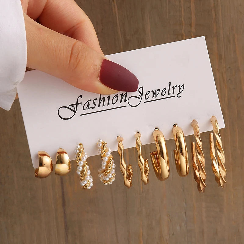 “PearlMuse – Vintage Geometry Earrings Set”