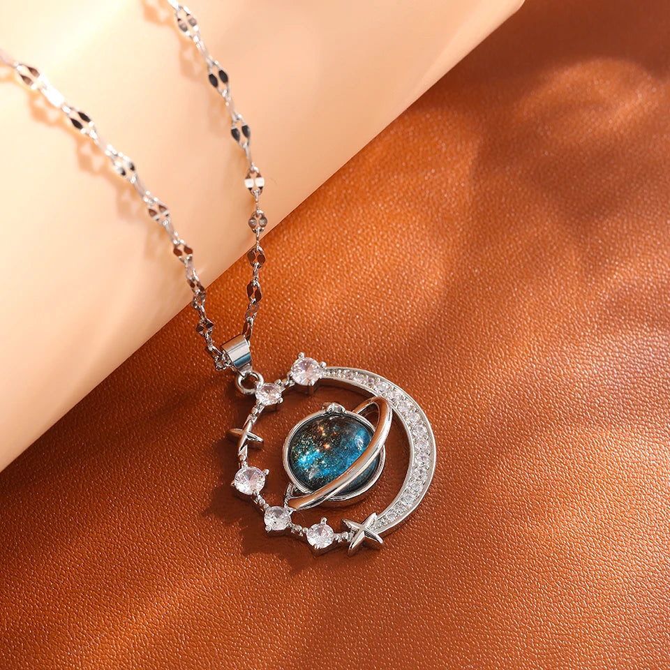 Cosmic Glow – Star & Planet Necklace