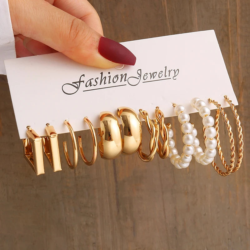“PearlMuse – Vintage Geometry Earrings Set”