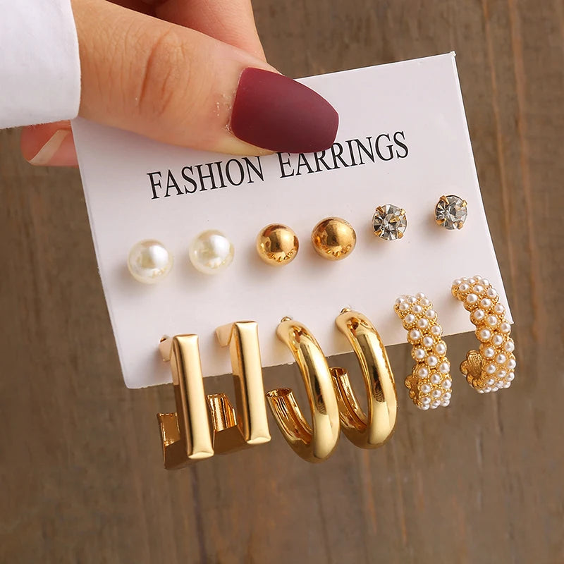 “PearlMuse – Vintage Geometry Earrings Set”