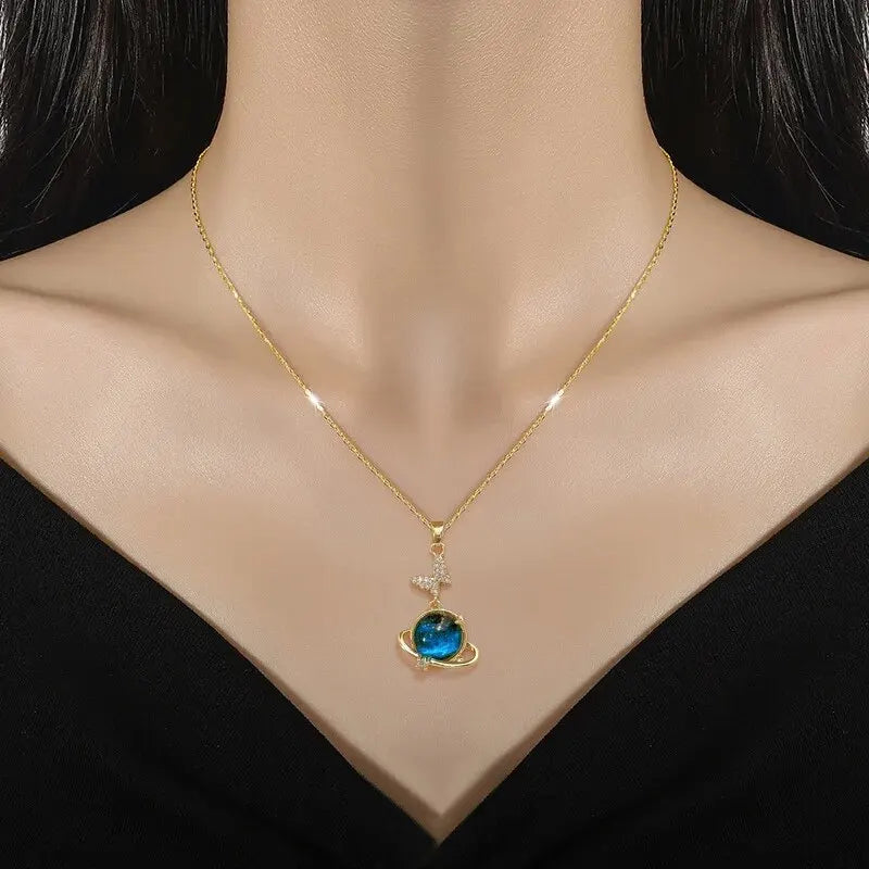 Cosmic Glow – Star & Planet Necklace