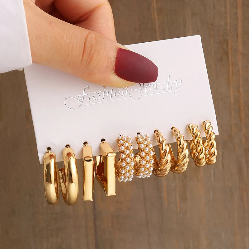 “PearlMuse – Vintage Geometry Earrings Set”