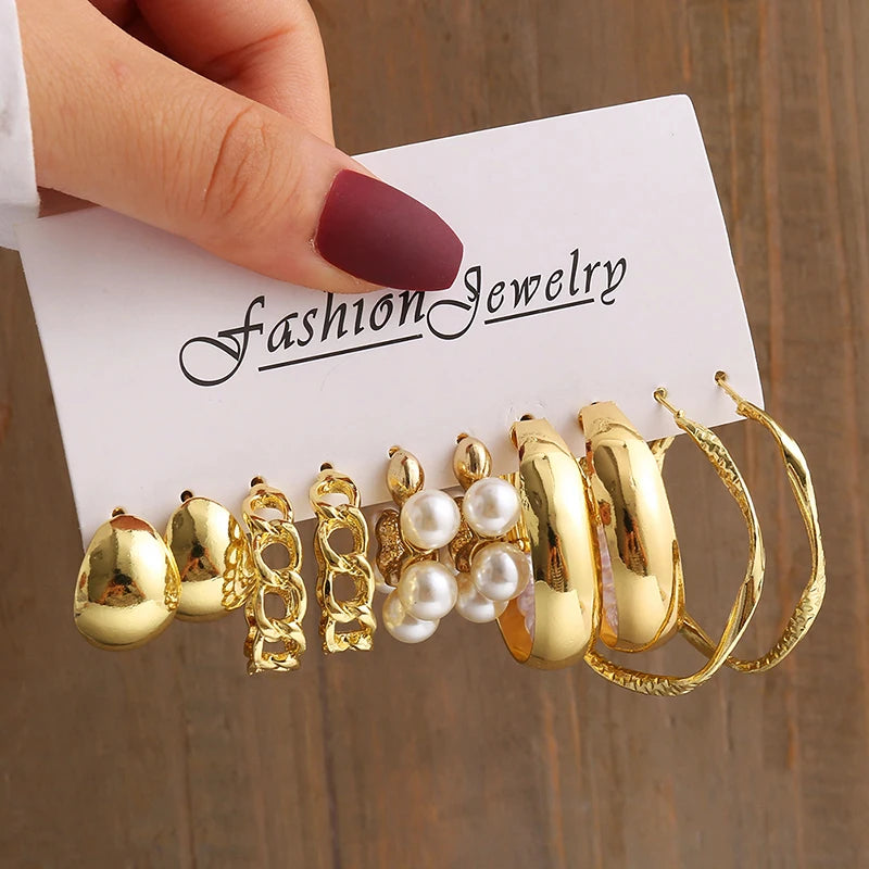 “PearlMuse – Vintage Geometry Earrings Set”
