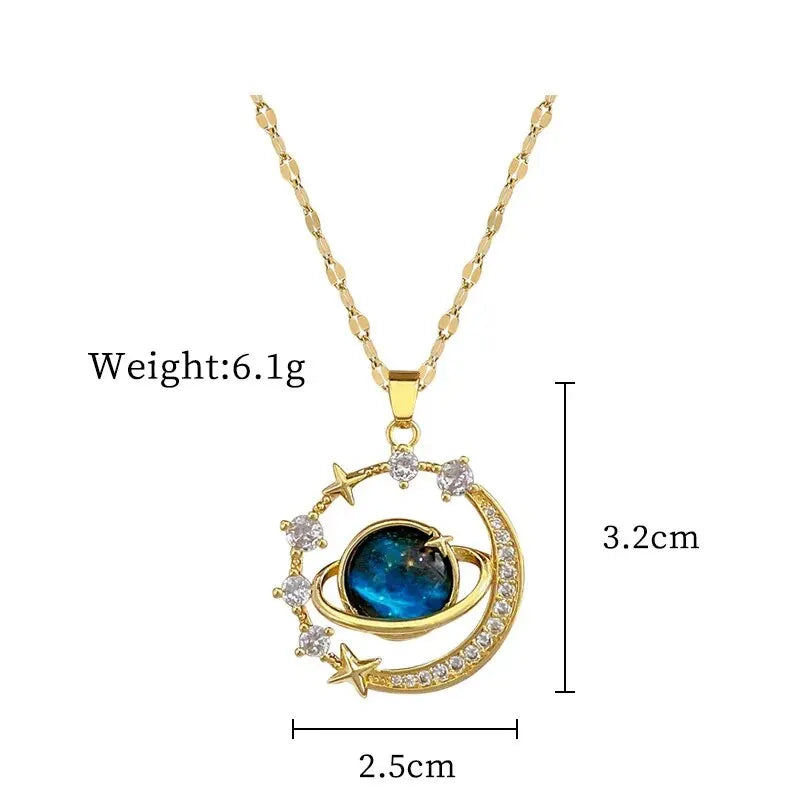 Cosmic Glow – Star & Planet Necklace