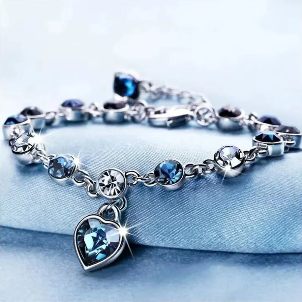 Lucky Heart – Silver Blue Crystal Bracelet
