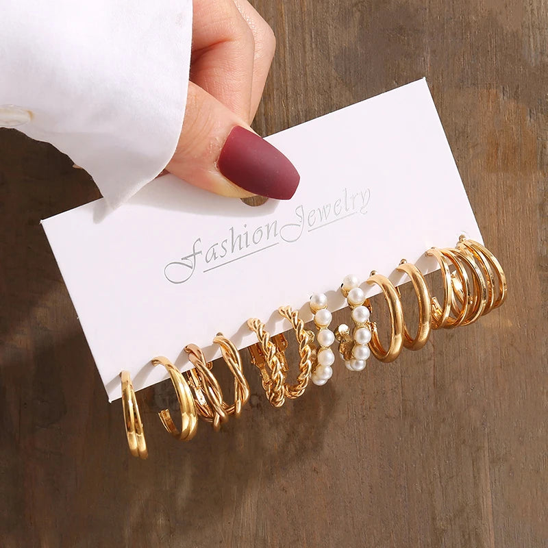 “PearlMuse – Vintage Geometry Earrings Set”