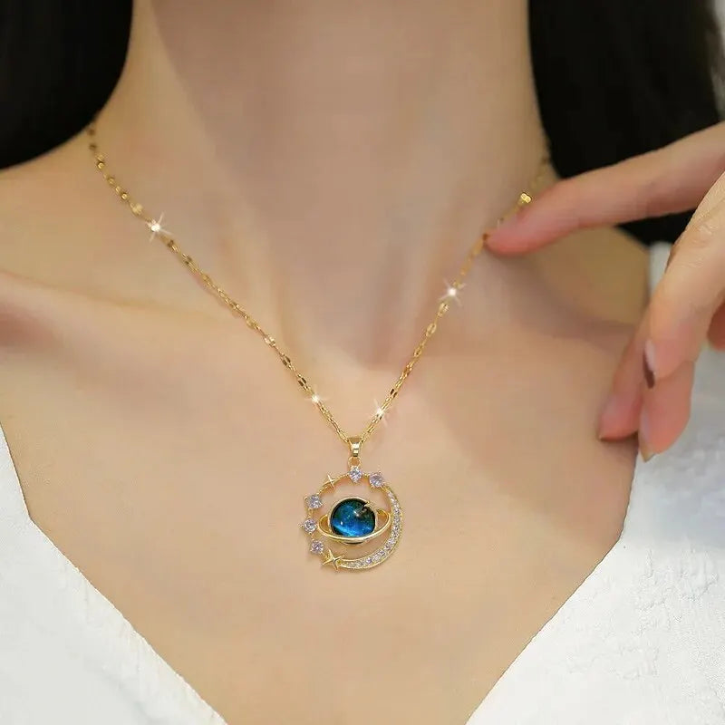 Cosmic Glow – Star & Planet Necklace