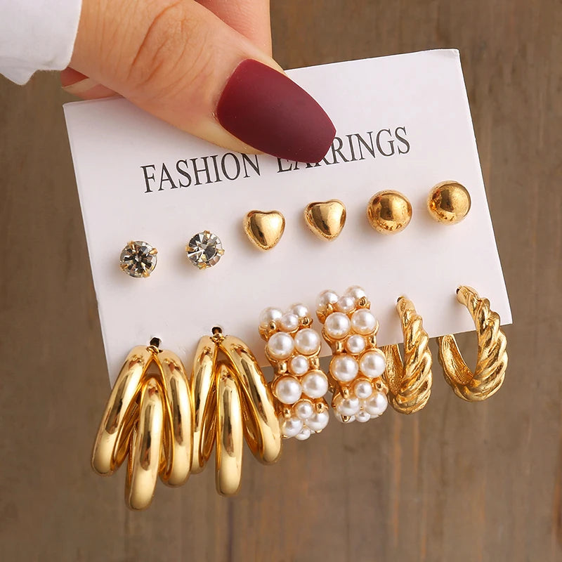“PearlMuse – Vintage Geometry Earrings Set”