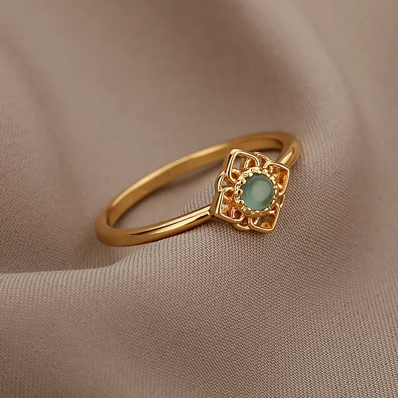 “SolarGlow – Opal Sun & Star Open Ring”