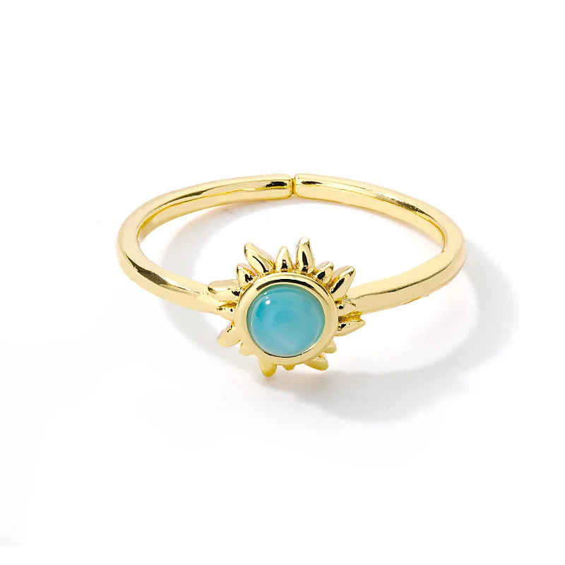 “SolarGlow – Opal Sun & Star Open Ring”