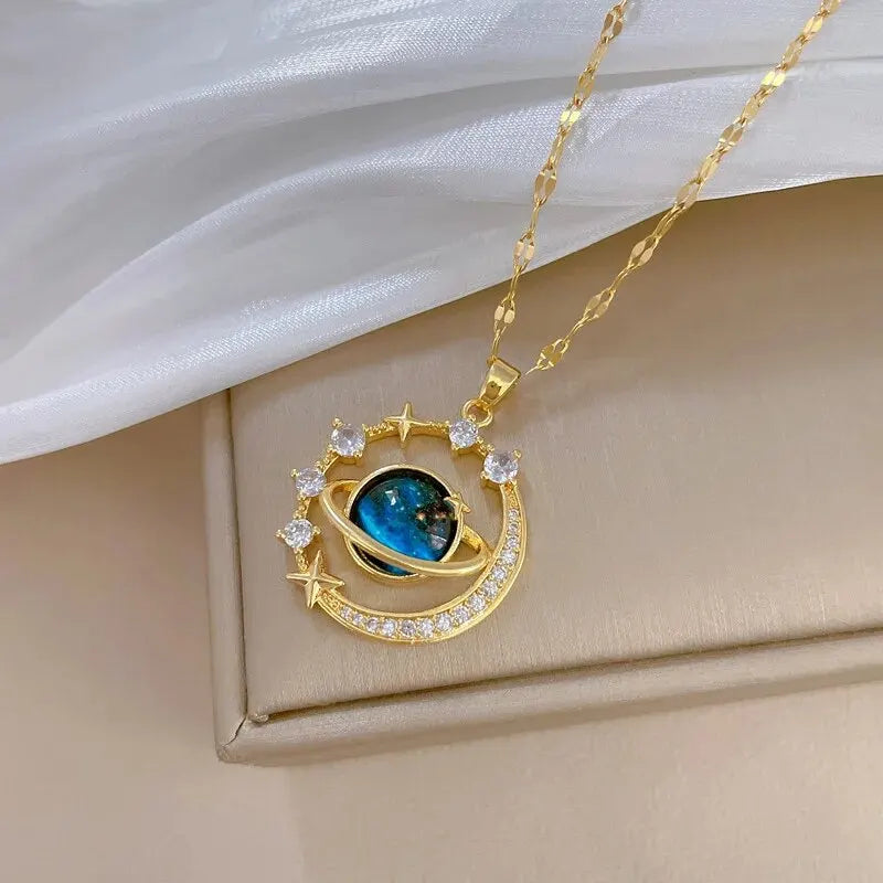 Cosmic Glow – Star & Planet Necklace