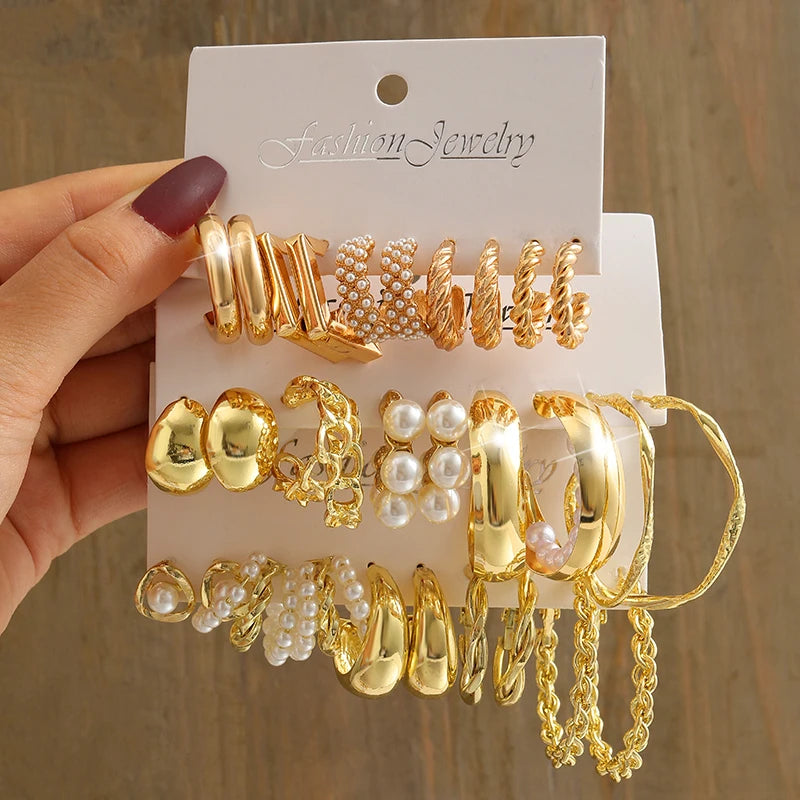 “PearlMuse – Vintage Geometry Earrings Set”