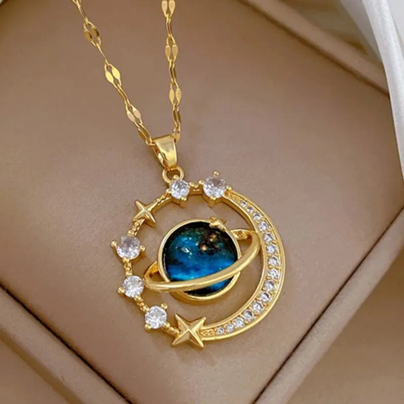 Cosmic Glow – Star & Planet Necklace