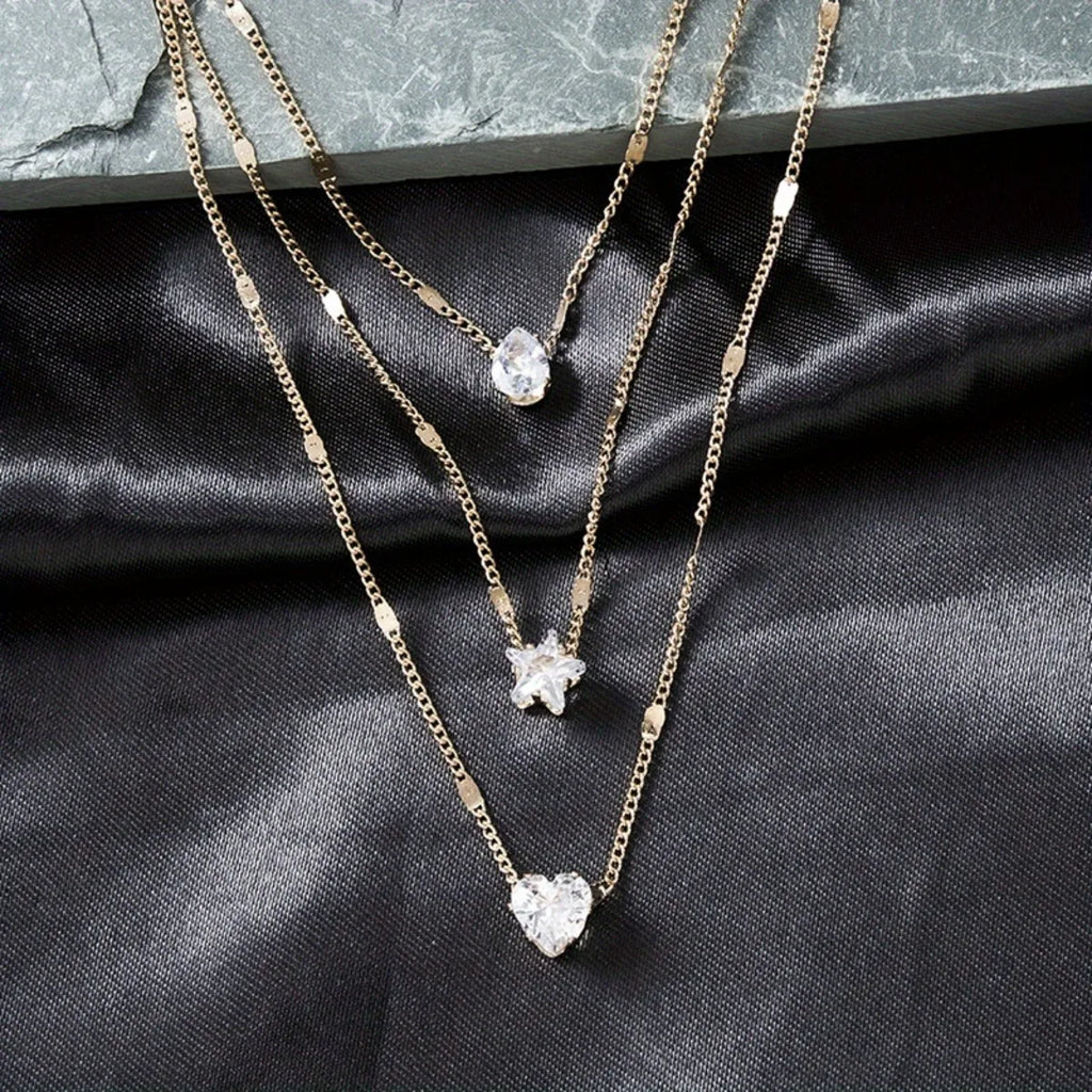 Glam Star & Heart Collarbone Necklace