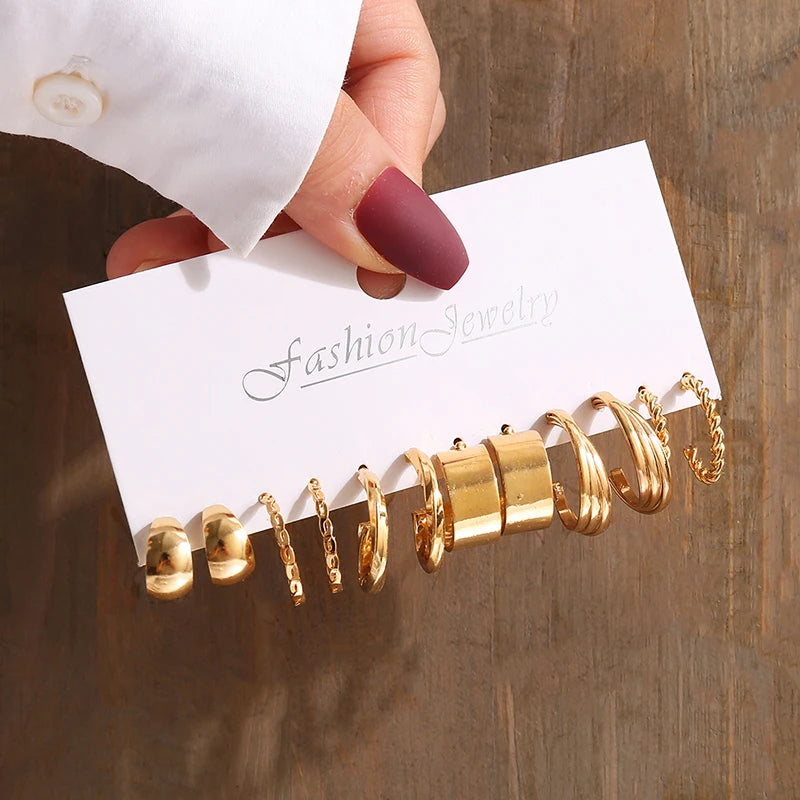 “PearlMuse – Vintage Geometry Earrings Set”