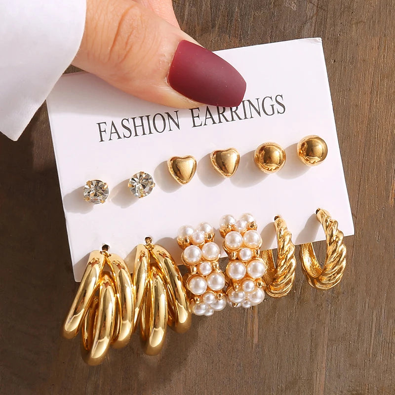 “PearlMuse – Vintage Geometry Earrings Set”