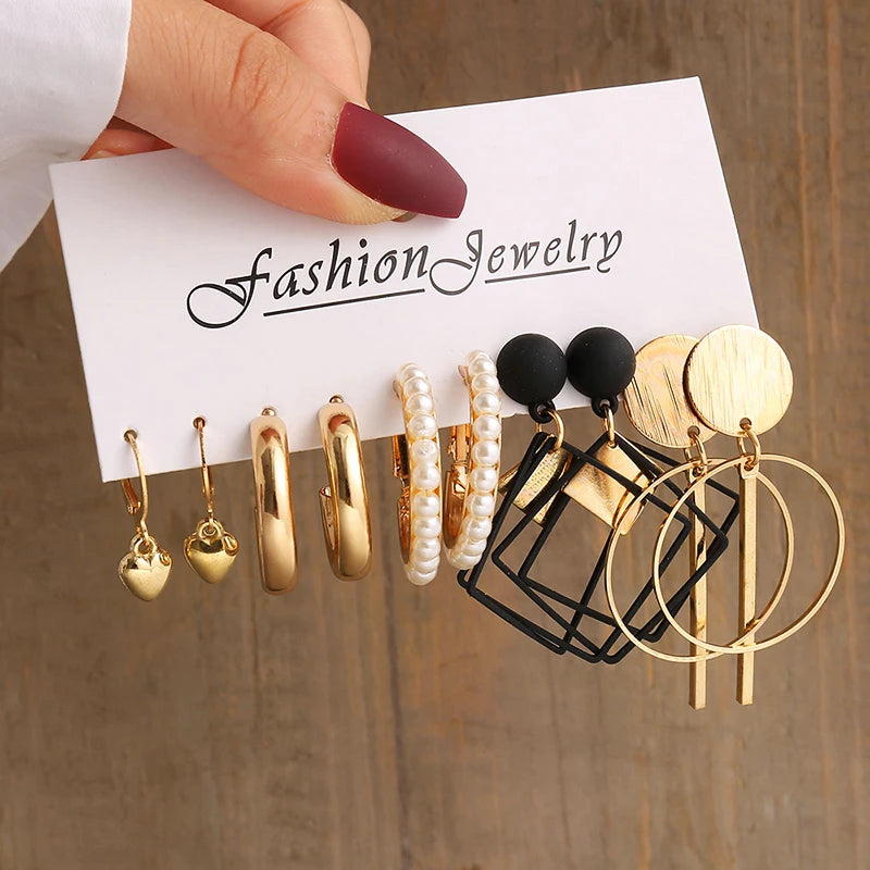 “PearlMuse – Vintage Geometry Earrings Set”