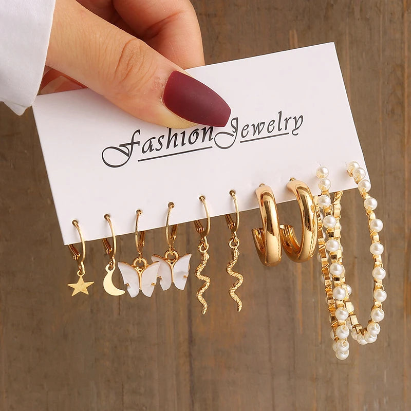 “PearlMuse – Vintage Geometry Earrings Set”